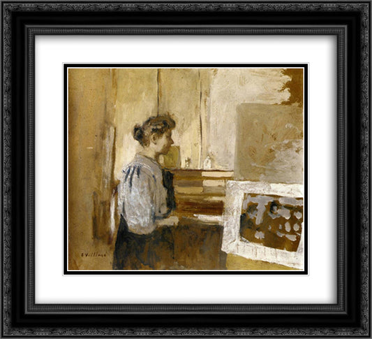 Woman in the Studio 22x20 Black Ornate Wood Framed Art Print Poster with Double Matting by Vuillard, Edouard