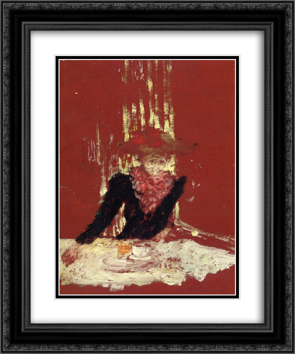 Woman with a Cup of Coffee 20x24 Black Ornate Wood Framed Art Print Poster with Double Matting by Vuillard, Edouard