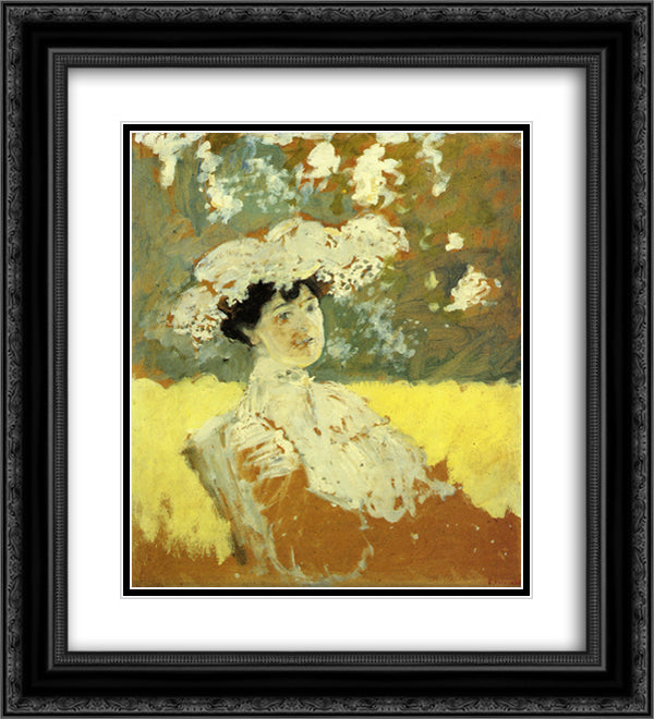 Woman with a Hat 20x22 Black Ornate Wood Framed Art Print Poster with Double Matting by Vuillard, Edouard