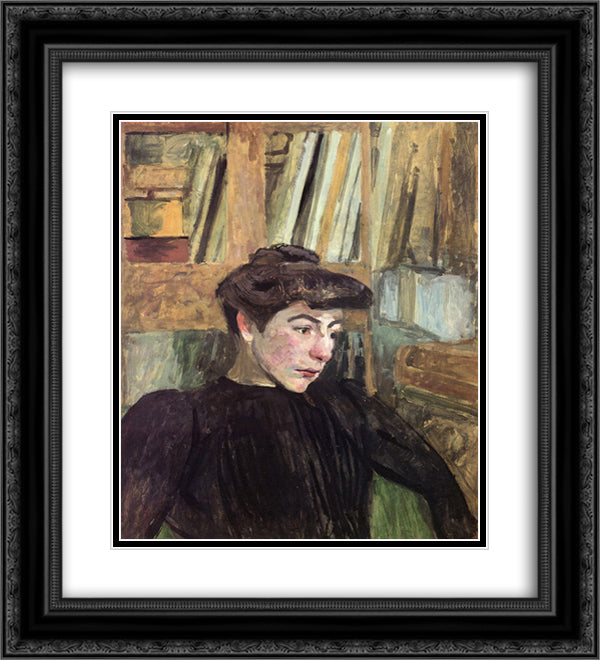 Woman with Black Eyebrows 20x22 Black Ornate Wood Framed Art Print Poster with Double Matting by Vuillard, Edouard