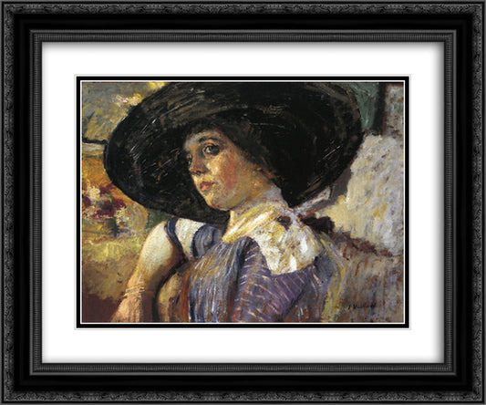 Woman with Hat 24x20 Black Ornate Wood Framed Art Print Poster with Double Matting by Vuillard, Edouard