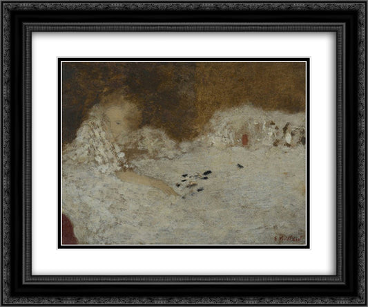 Young Woman in Bed 24x20 Black Ornate Wood Framed Art Print Poster with Double Matting by Vuillard, Edouard