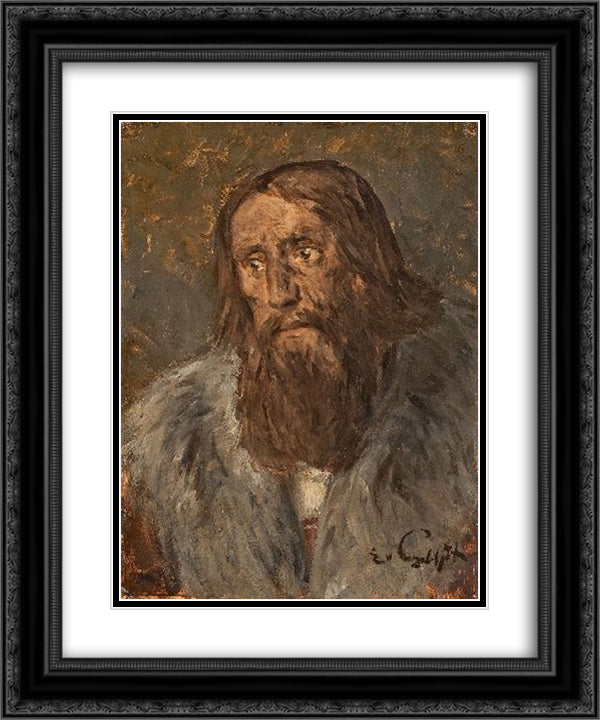 Portrait of a Bearded Man (Head of an Apostle) 20x24 Black Ornate Wood Framed Art Print Poster with Double Matting by Gebhardt, Eduard von