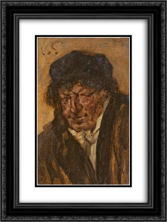 Portrait of a Man With Beret 18x24 Black Ornate Wood Framed Art Print Poster with Double Matting by Gebhardt, Eduard von