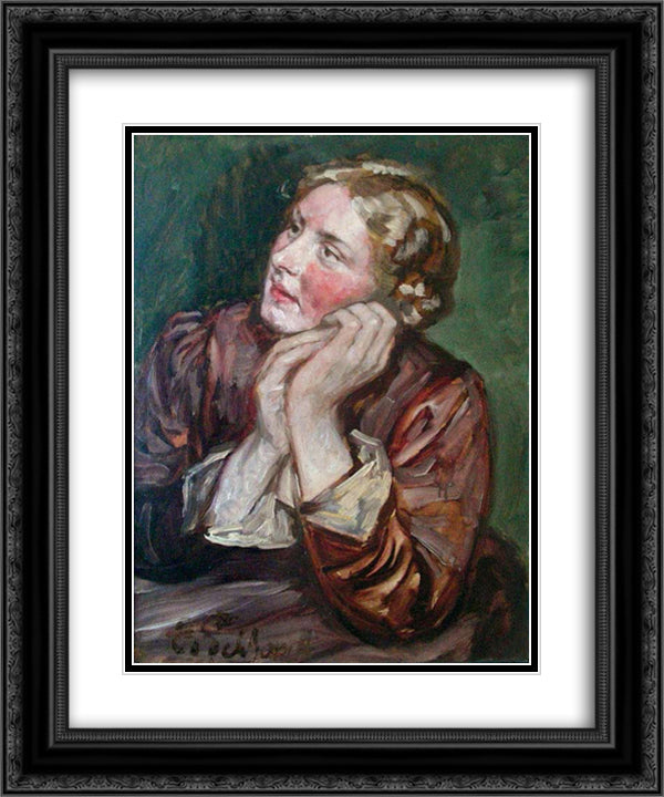 Portrait Of A Woman 20x24 Black Ornate Wood Framed Art Print Poster with Double Matting by Gebhardt, Eduard von