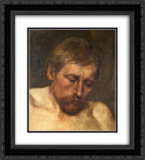Study of a Head 20x22 Black Ornate Wood Framed Art Print Poster with Double Matting by Gebhardt, Eduard von
