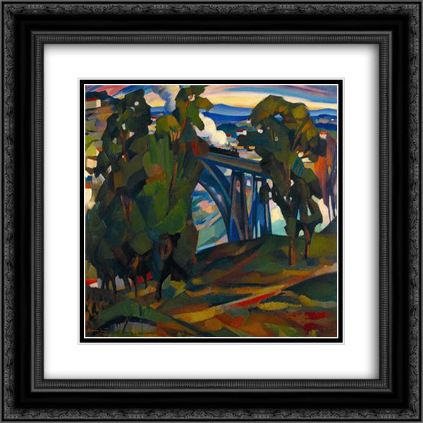 A ponte de D. Maria 20x20 Black Ornate Wood Framed Art Print Poster with Double Matting by Viana, Eduardo