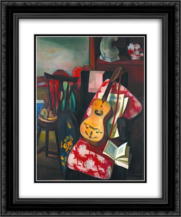 Guitarra Minhota 20x24 Black Ornate Wood Framed Art Print Poster with Double Matting by Viana, Eduardo