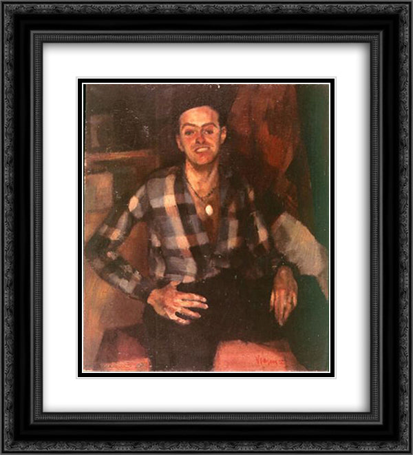 Retrato do pintor Waldemar da Costa 20x22 Black Ornate Wood Framed Art Print Poster with Double Matting by Viana, Eduardo