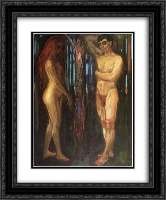 Adam and Eve 20x24 Black Ornate Wood Framed Art Print Poster with Double Matting by Munch, Edvard