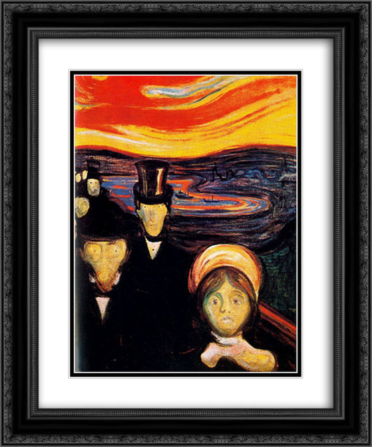 Anxiety 20x24 Black Ornate Wood Framed Art Print Poster with Double Matting by Munch, Edvard