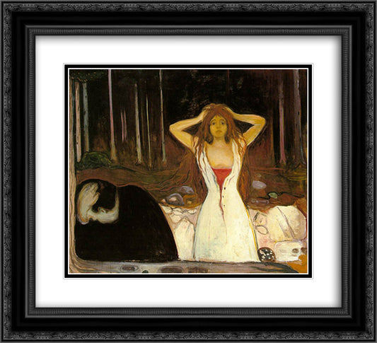 Ashes 22x20 Black Ornate Wood Framed Art Print Poster with Double Matting by Munch, Edvard