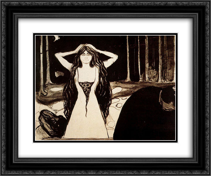 Ashes II 24x20 Black Ornate Wood Framed Art Print Poster with Double Matting by Munch, Edvard