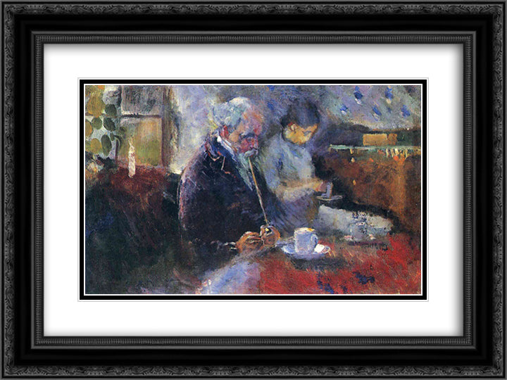 At the Coffee Table 24x18 Black Ornate Wood Framed Art Print Poster with Double Matting by Munch, Edvard