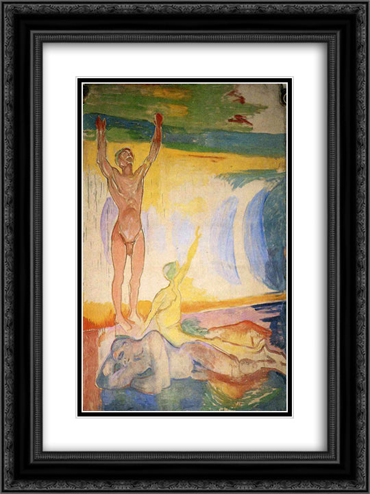 Awakening Men 18x24 Black Ornate Wood Framed Art Print Poster with Double Matting by Munch, Edvard