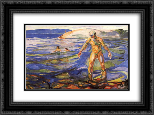 Bathing Man 24x18 Black Ornate Wood Framed Art Print Poster with Double Matting by Munch, Edvard