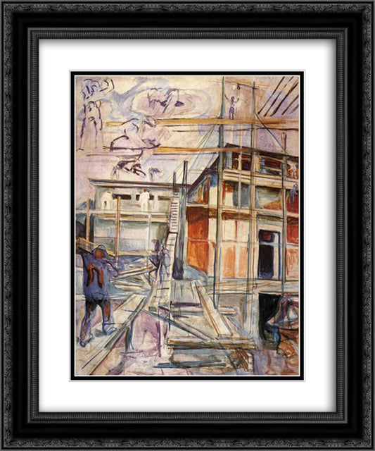 Building the Winter Studio. Ekely 20x24 Black Ornate Wood Framed Art Print Poster with Double Matting by Munch, Edvard