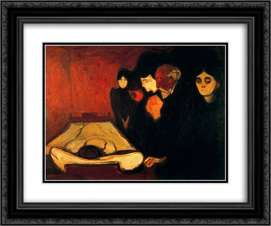 By the Deathbed (Fever) 24x20 Black Ornate Wood Framed Art Print Poster with Double Matting by Munch, Edvard