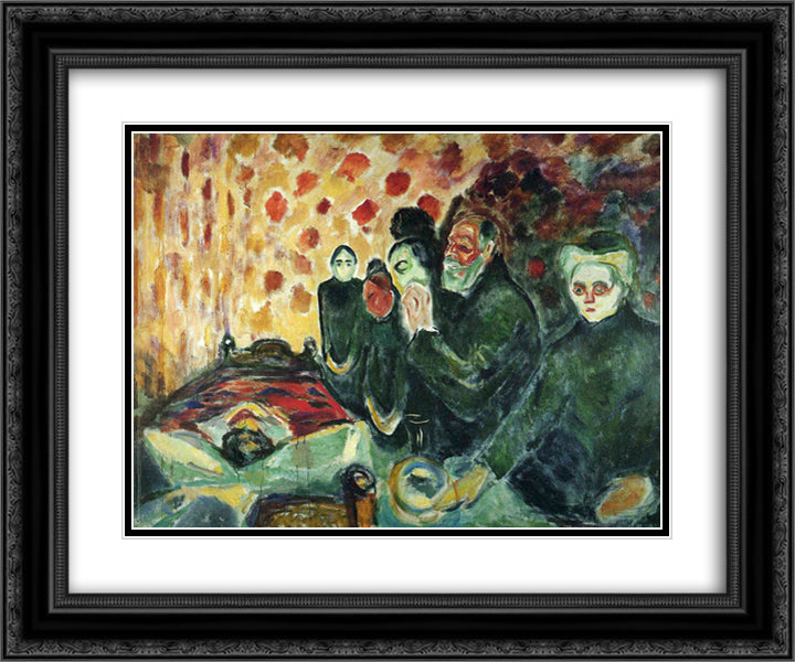 By the Deathbed (Fever) I 24x20 Black Ornate Wood Framed Art Print Poster with Double Matting by Munch, Edvard