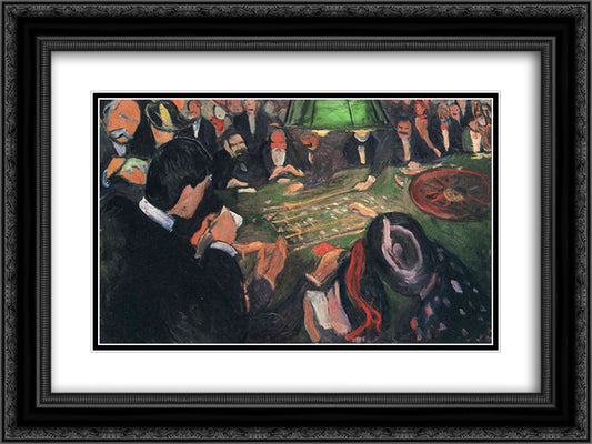 By the Roulette 24x18 Black Ornate Wood Framed Art Print Poster with Double Matting by Munch, Edvard