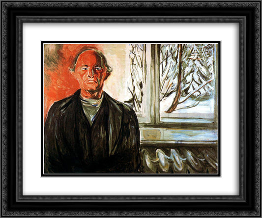 By the Window 24x20 Black Ornate Wood Framed Art Print Poster with Double Matting by Munch, Edvard