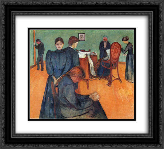 Death in the sickroom 22x20 Black Ornate Wood Framed Art Print Poster with Double Matting by Munch, Edvard