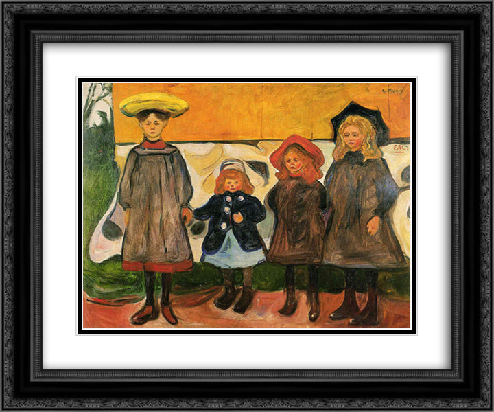 Four girls in Arsgardstrand 24x20 Black Ornate Wood Framed Art Print Poster with Double Matting by Munch, Edvard