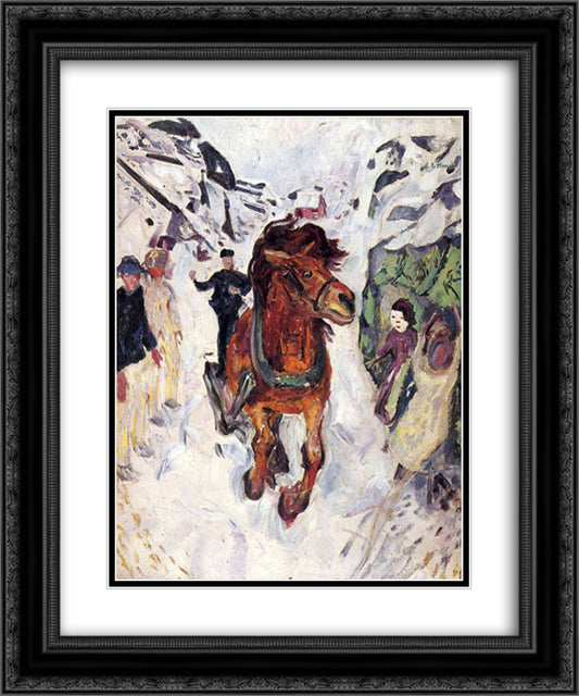 Galloping horse 20x24 Black Ornate Wood Framed Art Print Poster with Double Matting by Munch, Edvard