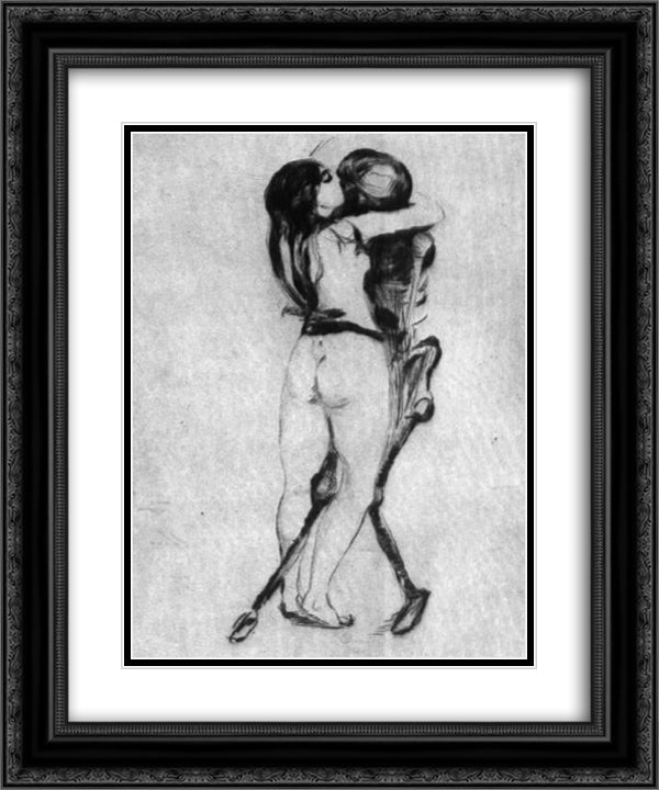 Girl and Death 20x24 Black Ornate Wood Framed Art Print Poster with Double Matting by Munch, Edvard