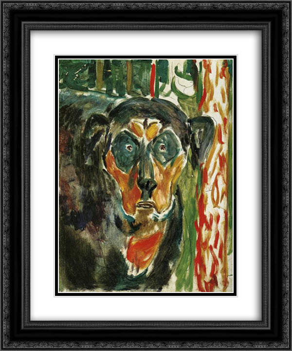 Head of a Dog 20x24 Black Ornate Wood Framed Art Print Poster with Double Matting by Munch, Edvard