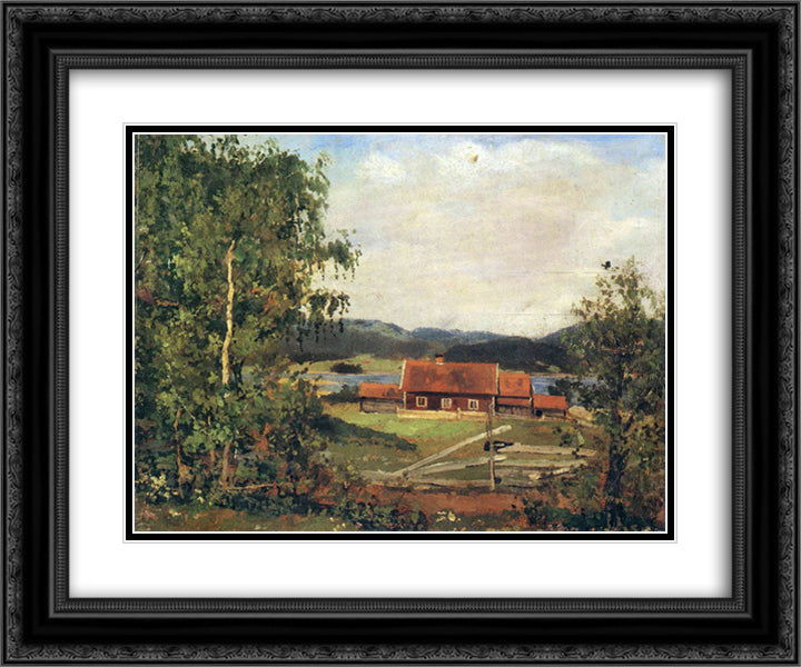 Landscape. Maridalen by Oslo 24x20 Black Ornate Wood Framed Art Print Poster with Double Matting by Munch, Edvard