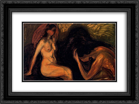 Man and Woman 24x18 Black Ornate Wood Framed Art Print Poster with Double Matting by Munch, Edvard