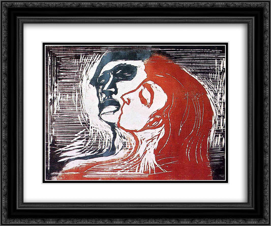 Man and Woman I 24x20 Black Ornate Wood Framed Art Print Poster with Double Matting by Munch, Edvard