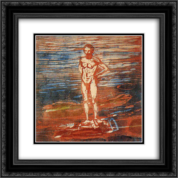 Man Bathing 20x20 Black Ornate Wood Framed Art Print Poster with Double Matting by Munch, Edvard