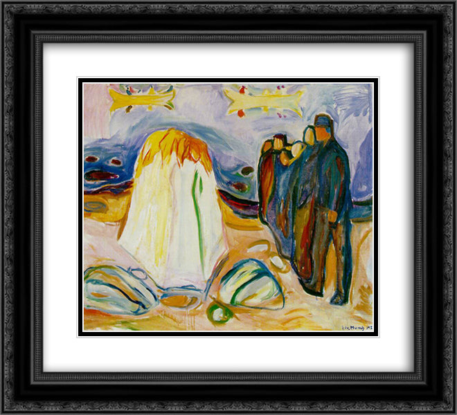 Meeting 22x20 Black Ornate Wood Framed Art Print Poster with Double Matting by Munch, Edvard