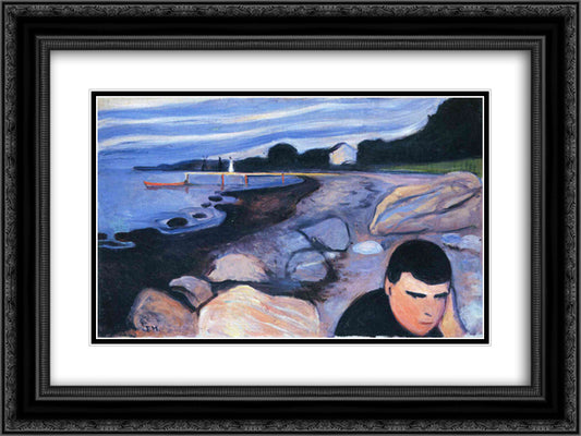 Melancholy 24x18 Black Ornate Wood Framed Art Print Poster with Double Matting by Munch, Edvard