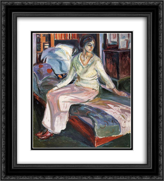 Model on the Couch 20x22 Black Ornate Wood Framed Art Print Poster with Double Matting by Munch, Edvard