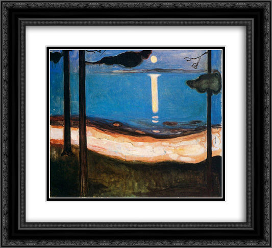 Moon Light 22x20 Black Ornate Wood Framed Art Print Poster with Double Matting by Munch, Edvard