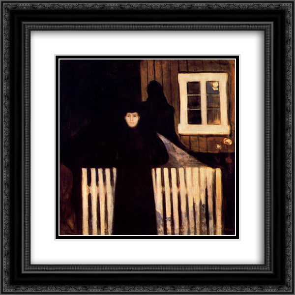 Moonlight 20x20 Black Ornate Wood Framed Art Print Poster with Double Matting by Munch, Edvard