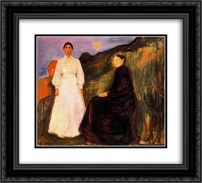 Mother and Daughter 22x20 Black Ornate Wood Framed Art Print Poster with Double Matting by Munch, Edvard