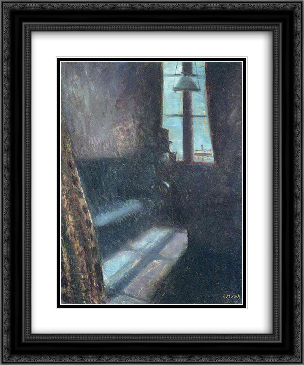 Night 20x24 Black Ornate Wood Framed Art Print Poster with Double Matting by Munch, Edvard