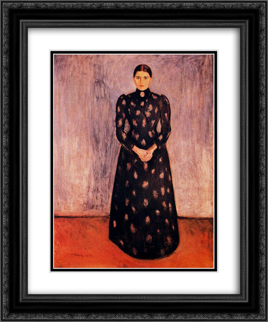 Portrait of Inger Munch 20x24 Black Ornate Wood Framed Art Print Poster with Double Matting by Munch, Edvard