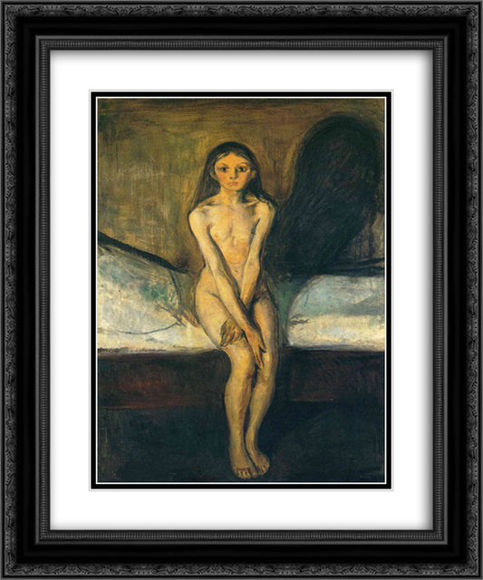 Puberty 20x24 Black Ornate Wood Framed Art Print Poster with Double Matting by Munch, Edvard