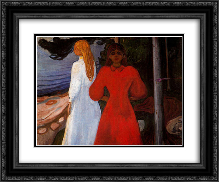 Red and White 24x20 Black Ornate Wood Framed Art Print Poster with Double Matting by Munch, Edvard