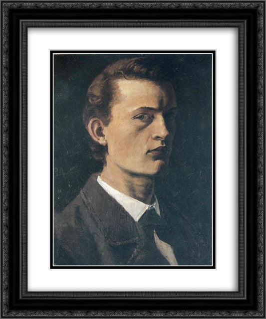 Self-Portrait 20x24 Black Ornate Wood Framed Art Print Poster with Double Matting by Munch, Edvard