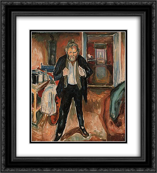 Self-Portrait (in distress) 20x22 Black Ornate Wood Framed Art Print Poster with Double Matting by Munch, Edvard