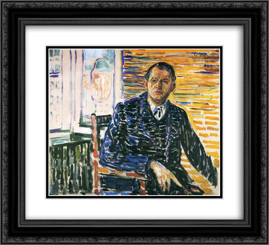 Self-Portrait at Professor Jacobson's Hospital 22x20 Black Ornate Wood Framed Art Print Poster with Double Matting by Munch, Edvard