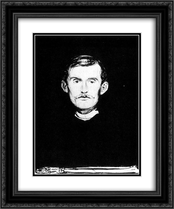 Self-Portrait I 20x24 Black Ornate Wood Framed Art Print Poster with Double Matting by Munch, Edvard