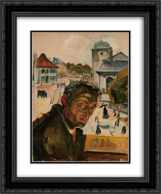 Self-Portrait in Bergen 20x24 Black Ornate Wood Framed Art Print Poster with Double Matting by Munch, Edvard