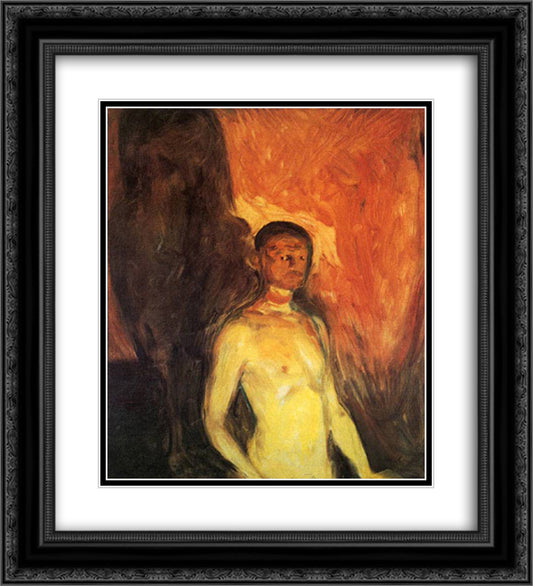 Self-Portrait in Hell 20x22 Black Ornate Wood Framed Art Print Poster with Double Matting by Munch, Edvard